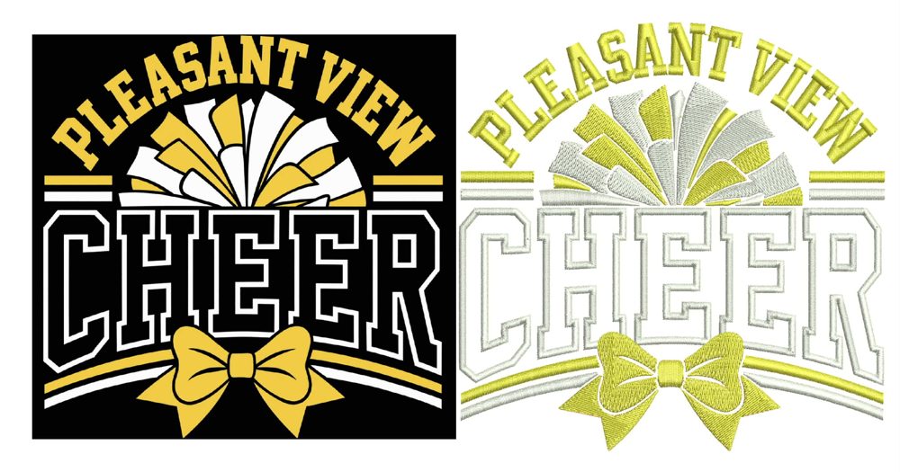 Pleasant View Cheer: multi-colour lettering