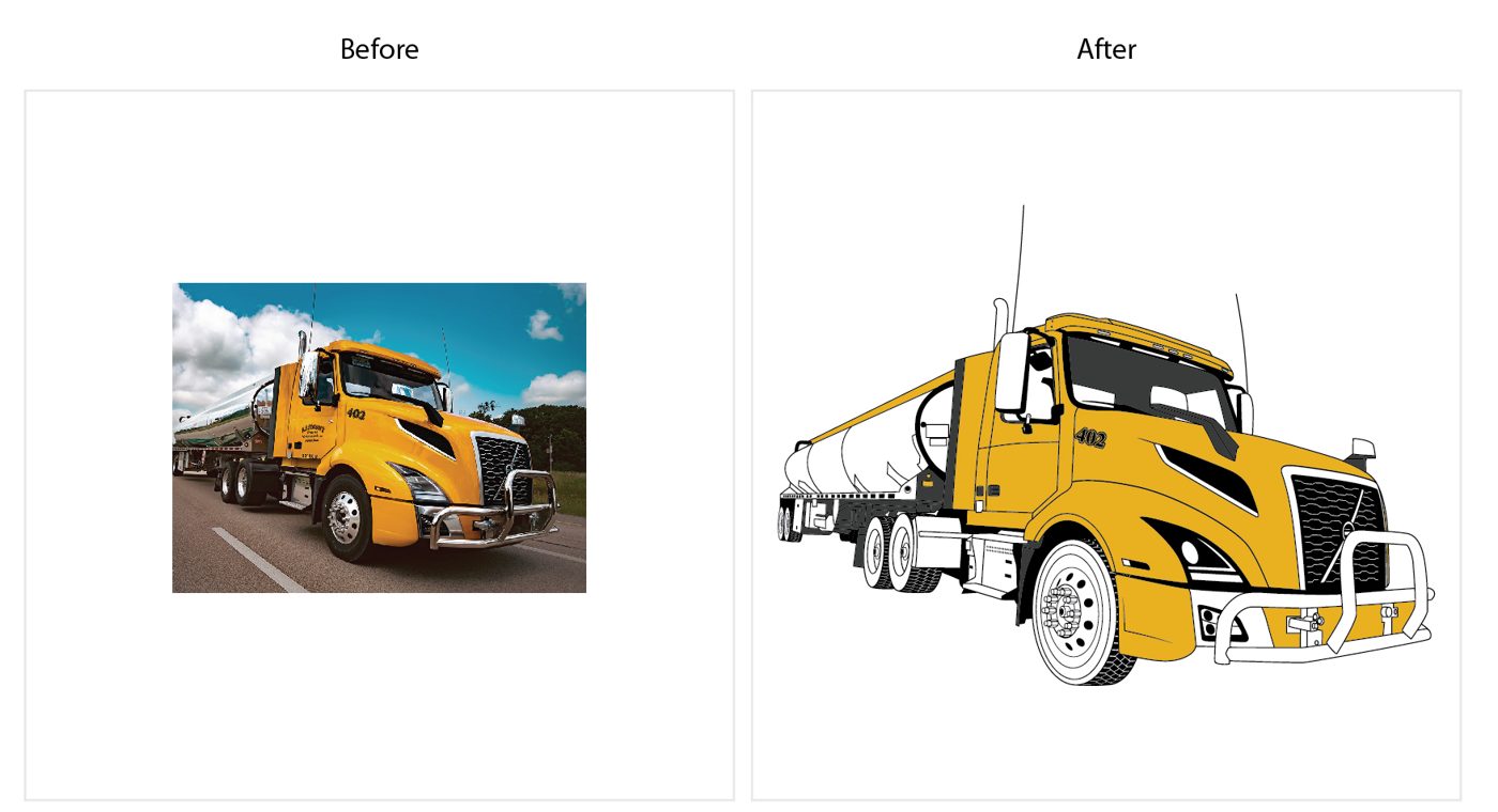 Tanker truck: photo to line and colour